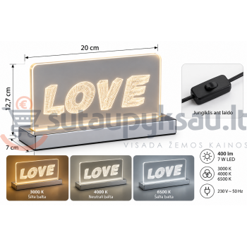 LED dekoratyvinis šviestuvas Reality LOVE R52521106, 400 lm LED dekoratyvinis šviestuvas Reality LOVE R52521106, 400 lm